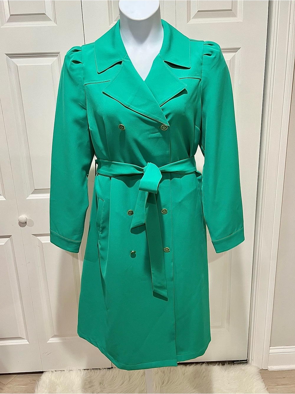G by Giuliana Emerald Green Double-Breasted Trench with Belt